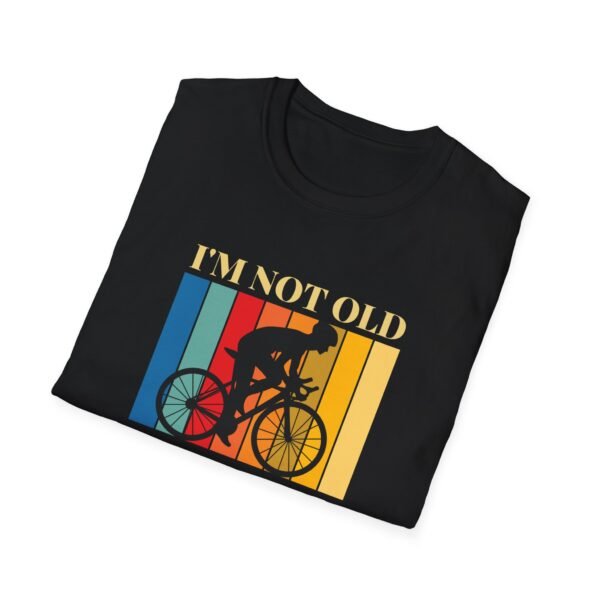 7828876015852328358_2048.jpeg Funny Cyclist Unisex Softstyle T-Shirt - "I'm Not Old, I'm Cycliste"